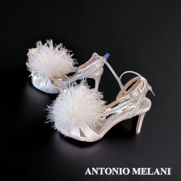❤️💗❤️ Antonio Melani AURORA Feathered Dress Sandal Rhinestones Ankle Wrap Strap - Picture 4 of 10